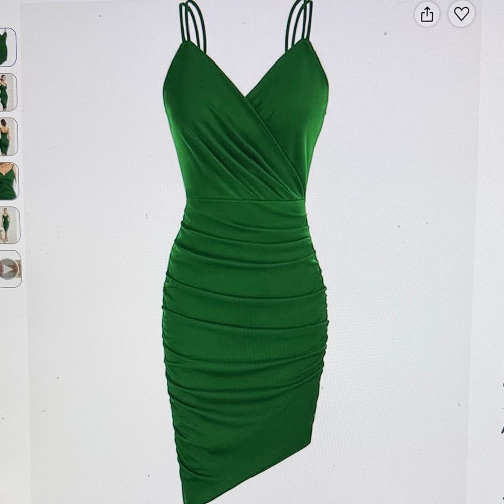 Green Ruched Asymmetric Slip Dress
